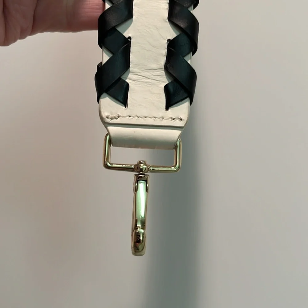 kate spade White and Black Leather braided Woven clip on guitar strap